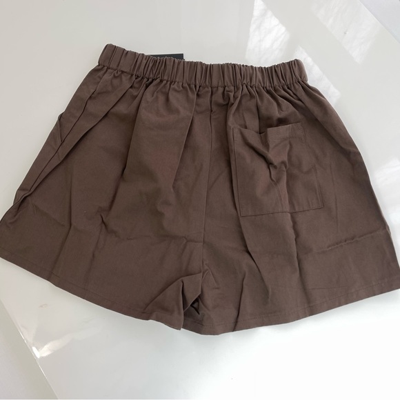 NASTY GAL shorts poplin high waisted casual chocolate NEW brown elastic waist 10 - Picture 7 of 7